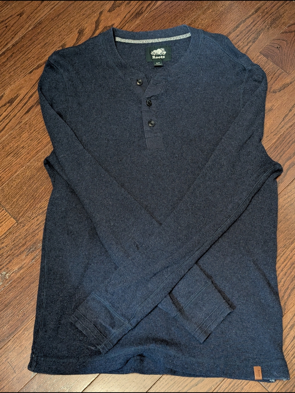 Roots Men's Dark Navy Crewneck Henley Sweater 100% Cotton